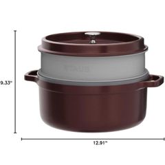  Nồi gang tròn Staub 26cm kèm xửng hấp 5.2L - Màu Đỏ Mận Chín 