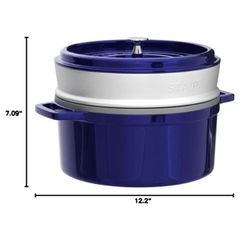  Nồi gang tròn Staub 26cm kèm xửng hấp 5.2L - Xanh Dark blue 