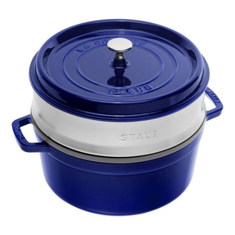 Nồi gang tròn Staub 26cm kèm xửng hấp 5.2L - Xanh Dark blue