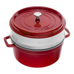  Nồi gang tròn Staub 26cm kèm xửng hấp 5.2L - Màu Đỏ anh đào 