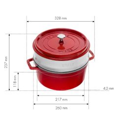  Nồi gang tròn Staub 26cm kèm xửng hấp 5.2L - Màu Đỏ anh đào 