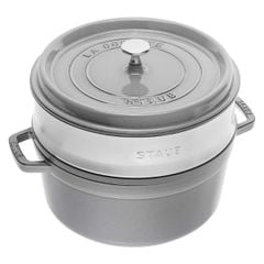  Nồi gang tròn Staub 26cm kèm xửng hấp 5.2L - Màu Ghi 
