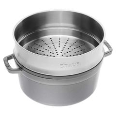  Nồi gang tròn Staub 26cm kèm xửng hấp 5.2L - Màu Ghi 