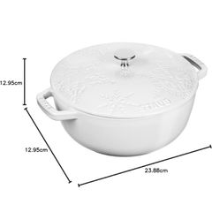  Nồi gang tròn Staub hoa tuyết 24cm 3.7L màu trắng 