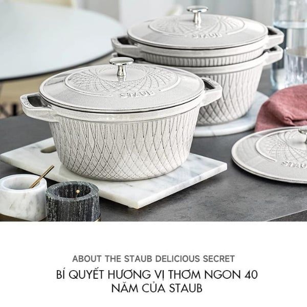 Nồi gang tròn Staub Twister 24cm 4L - Màu Truffle trắng xám