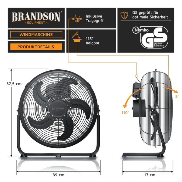 Quạt sàn Brandson 30cm Thiết Kế Retro Sang Trọng, Lưu Lượng Gió Lớn