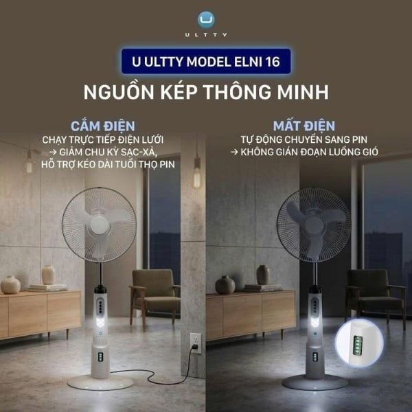 Quạt tích điện dáng đứng cao cấp U Ultty ELNI 16