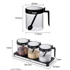  Set 3 hũ đựng gia vị thủy tinh CCKO có tay cầm kèm khay 