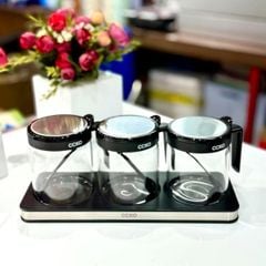  Set 3 hũ đựng gia vị thủy tinh CCKO có tay cầm kèm khay 