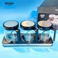  Set 3 hũ đựng gia vị thủy tinh CCKO có tay cầm kèm khay 