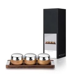  Set 3 hũ gia vị Modern nắp inox kèm khay 