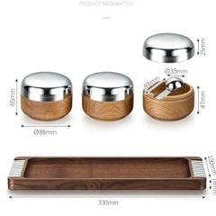  Set 3 hũ gia vị Modern nắp inox kèm khay 