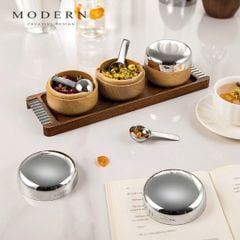  Set 3 hũ gia vị Modern nắp inox kèm khay 