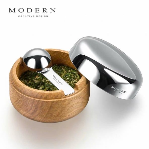 Set 3 hũ gia vị Modern nắp inox kèm khay