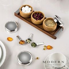  Set 3 hũ gia vị Modern nắp inox kèm khay 