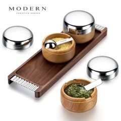  Set 3 hũ gia vị Modern nắp inox kèm khay 