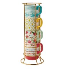  Set 4 cốc gốm kèm giá The Pioneer Woman Ditsy 369ml 