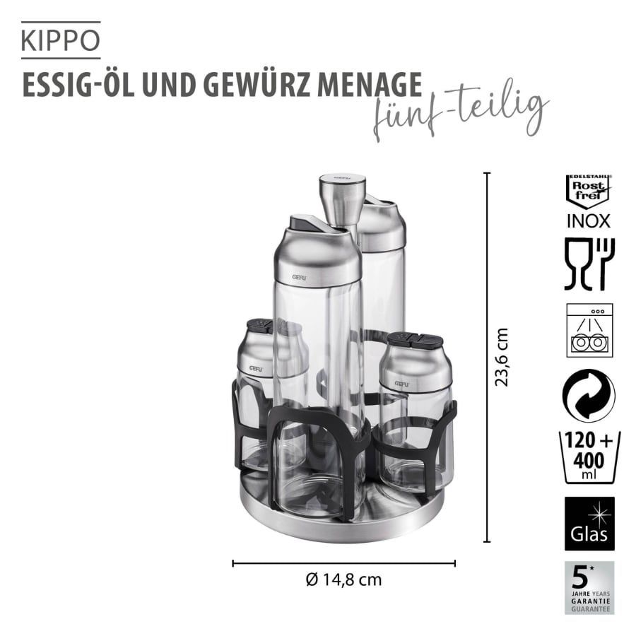 Set 4 lọ đựng gia vị Gefu Kippo 33734 đựng dầu, dấm, muối, tiêu kèm gia vị
