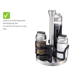  Set 4 lọ đựng gia vị Gefu Kippo 33734 đựng dầu, dấm, muối, tiêu kèm giá để 
