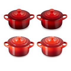  Set 4 thố có nắp LeCreuset mini - 2 đỏ, 2 cam 