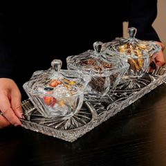  Set khay thố pha lê 4 món Bohemia (3 thố 13cm, 1 khay 40cm) - Có tách set 