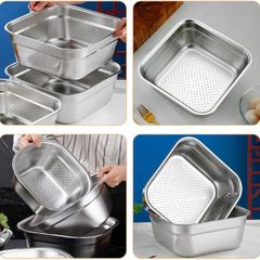  Set rổ chậu Inox Keller 32cm - Vuông 