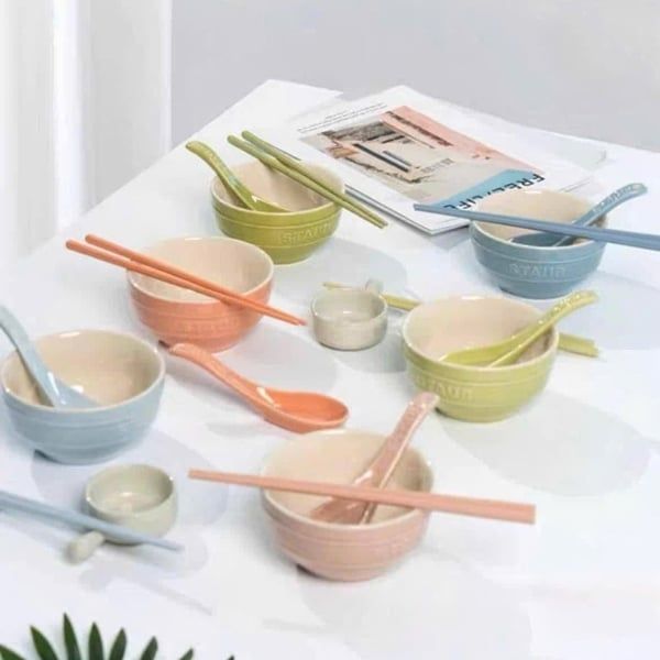 Staub 18 món - Bộ 6 bát cơm Staub Macaron 12cm kèm đũa, thìa