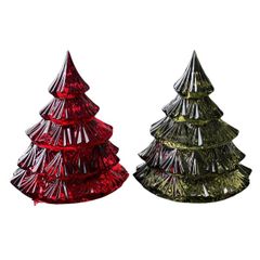  Thố pha lê Bohemia hình cây thông Noel 16.5cm - Màu xanh/ đỏ 