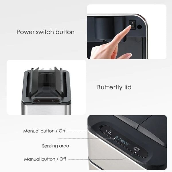 Thùng rác cảm biến Elpheco ELPH9809 9 lít mở 2 cánh