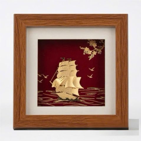 Tranh Thuyền Thuận Buồm Xuôi Gió Dát Vàng 24K 20x20cm