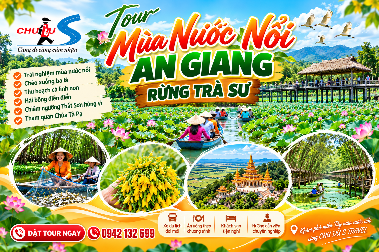 CHƯƠNG TRÌNH TOUR MÙA NƯỚC NỔI: TRI TÔN – CHÂU ĐỐC – RỪNG TRÀM TRÀ SƯ