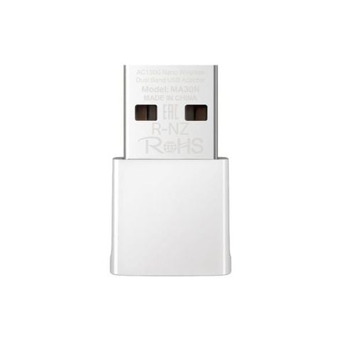 USB Adapter WiFi MERCUSYS MA30N AC1300 Nano, tổng tốc độ Wi-Fi đến 1300Mbps, Driver đã tích hợp sẵn trên Windows
