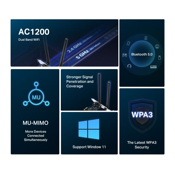 Card mạng PCIe Adapter Wi-Fi AC1200 Mercusys MA30E Bluetooth 5.0, Bảo vệ tốt hơn thông tin cá nhân