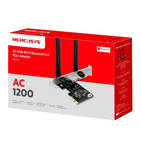 Card mạng PCIe Adapter Wi-Fi AC1200 Mercusys MA30E Bluetooth 5.0, Bảo vệ tốt hơn thông tin cá nhân