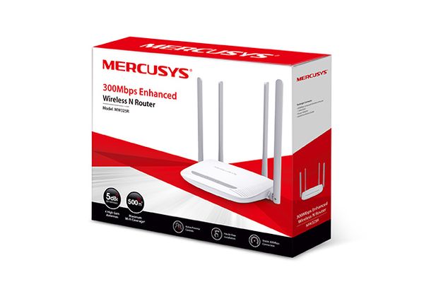 Bộ Phát Sóng Router WiFi 300Mbps Mercusys MW325R, 4 ăng-ten ngoài & MIMO 2×2 Phủ sóng lên tới 500m²