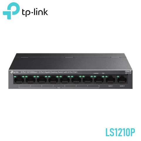 Switch PoE+ TP-Link LS1210P 10 Cổng (8 Cổng PoE+, 96W, 2 Cổng Gigabit, Extend 250m), Vỏ kim loại hỗ trợ tản nhiệt