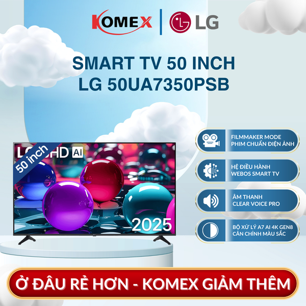 Smart Tivi LG 50UA7350PSB UHD AI 4K 50 Inch  α7 Gen8, Filmmaker Mode Xử Lý Hình Ảnh Dư Thừa