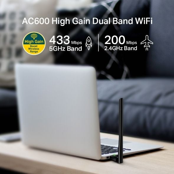 USB Adapter WiFi TP-Link Archer T2U Plus AC600, Tăng cường khả năng thu và phát tín hiệu WiFi