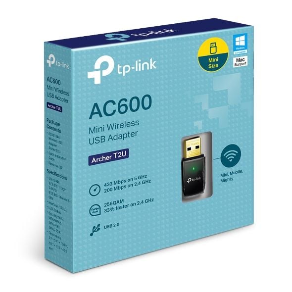 USB Adapter WiFi TP-Link Archer T2U AC600 chuẩn N, hỗ trợ chuẩn điều chế 256-QAM