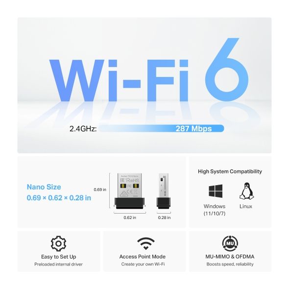 USB Adapter Wi-Fi 6 TP-Link Archer TX1U Nano AX300, cho phép chia sẻ kết nối sang thiết bị khác