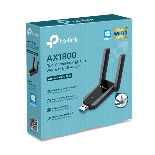 USB Adapter WiFi 6 AX1800 TP-Link Archer TX30U Plus,USB 3.0 Truyền dữ liệu nhanh, giảm lag rõ rệt