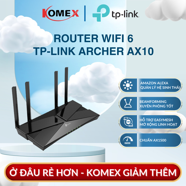 Bộ Phát Sóng Router WiFi 6 AX1500 TP-Link Archer AX10 điều khiển bằng giọng nói với Amazon Alexa