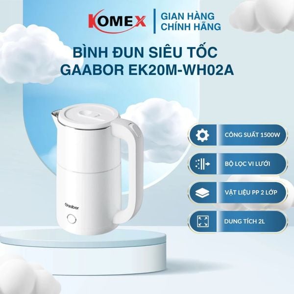 Bình đun nước siêu tốc GAABOR EK20M-WH02A, EK-20M01A, dung tích 2 lít