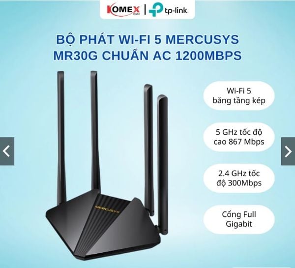 Bộ Phát Router Wifi MERCUSYS TL-MR30G, Băng Tần Kép Chuẩn AC 1200Mbps