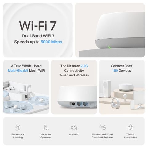 Bộ Phát Wifi 7 Mesh TP-Link Deco BE25, Chuẩn BE5000, 3-pack, Băng tần kép 5 Gbps