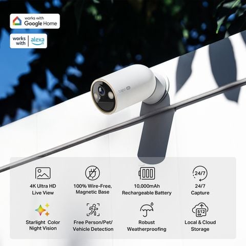 Camera Wifi 4K 8Mp TP-Link Tapo C460 Không Dây, dùng Pin sạc, AI Nhận Diện, IP66