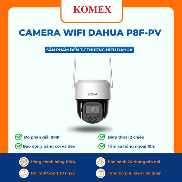 Camera Ngoài Trời Dahua DH-P8F-PV – 8MP 4K, Nhìn Màu Ban Đêm, WiFi 6, Đàm Thoại 2 Chiều