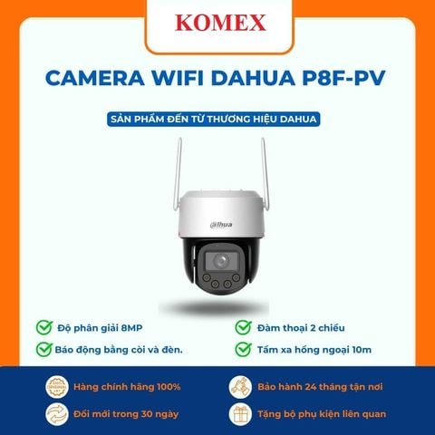Camera Ngoài Trời Dahua DH-P8F-PV – 8MP 4K, Nhìn Màu Ban Đêm, WiFi 6, Đàm Thoại 2 Chiều