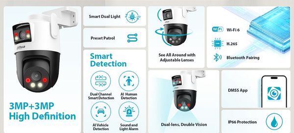 Camera Wifi Ngoài trời 2 ống kính DAHUA Picoo Dual D1 DH-P3D-3F-PV, 6MP