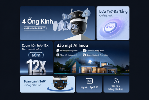 Camera Wi-Fi 6 ngoài trời 4 mắt IMOU IPC-S76DP-13M0N 13MP, Zoom 12X